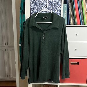 Dark Green Polo Collar Women's Top